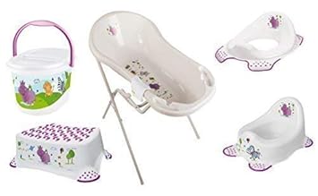 7er Set Hippo weiß Badewanne XXL 100 cm + Badewannenständer + Topf + WC Aufsatz + Hocker + Windeleimer + Waschhandschuh