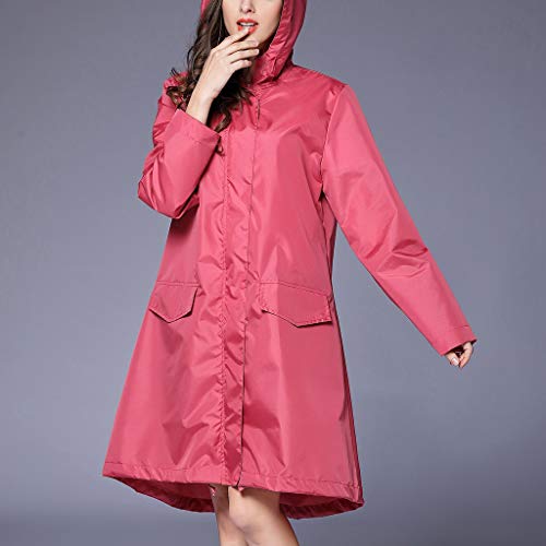 HOSOME Women Outdoors Rain Jacket Hooded Solid Pockets Coat Pink