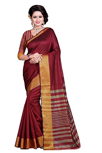 Maroon Colour Woven Cotton Silk Saree With Unstitched Blouse Piece, Free Size.