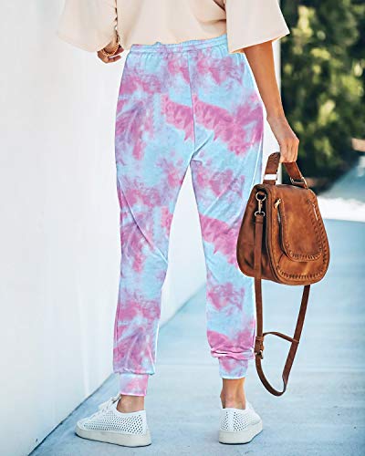 Seyorz Women\'s Joggers Pants Tie Dye Sweatpants Cuffed Soft Jogging Pants with Pockets Drawstring Design(Purple, XX-Large)