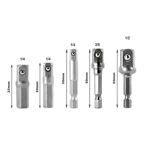 Sockets Adapter Sets 8PCS Power Drill Adapter 1/4 3/8 1/2 Hex Shank Drill Bits Bar Set + 1Pcs 105° Right Angle Driver Hex Square Nut Drill Adapter Attachment (8Pcs Sockets Adapter Sets)