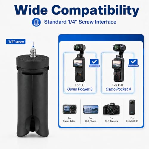 Mini Tripod with 1/4 Screw for DJI Osmo Pocket 4/3/4P, Mini Tripod Vlog Non-Slip Stabilizer Camera DSLR Desktop Compact Table Mount Tripod for GoPro Insta360 Action 6/5