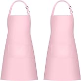Jubatus 2 Pack 100% Cotton Aprons with 2 Pockets Cooking Chef Kitchen Adjustable Bib Apron for Women Men, Pink