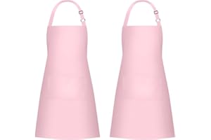Jubatus 2 Pack 100% Cotton Aprons with 2 Pockets Cooking Chef Kitchen Adjustable Bib Apron for Women Men, Pink