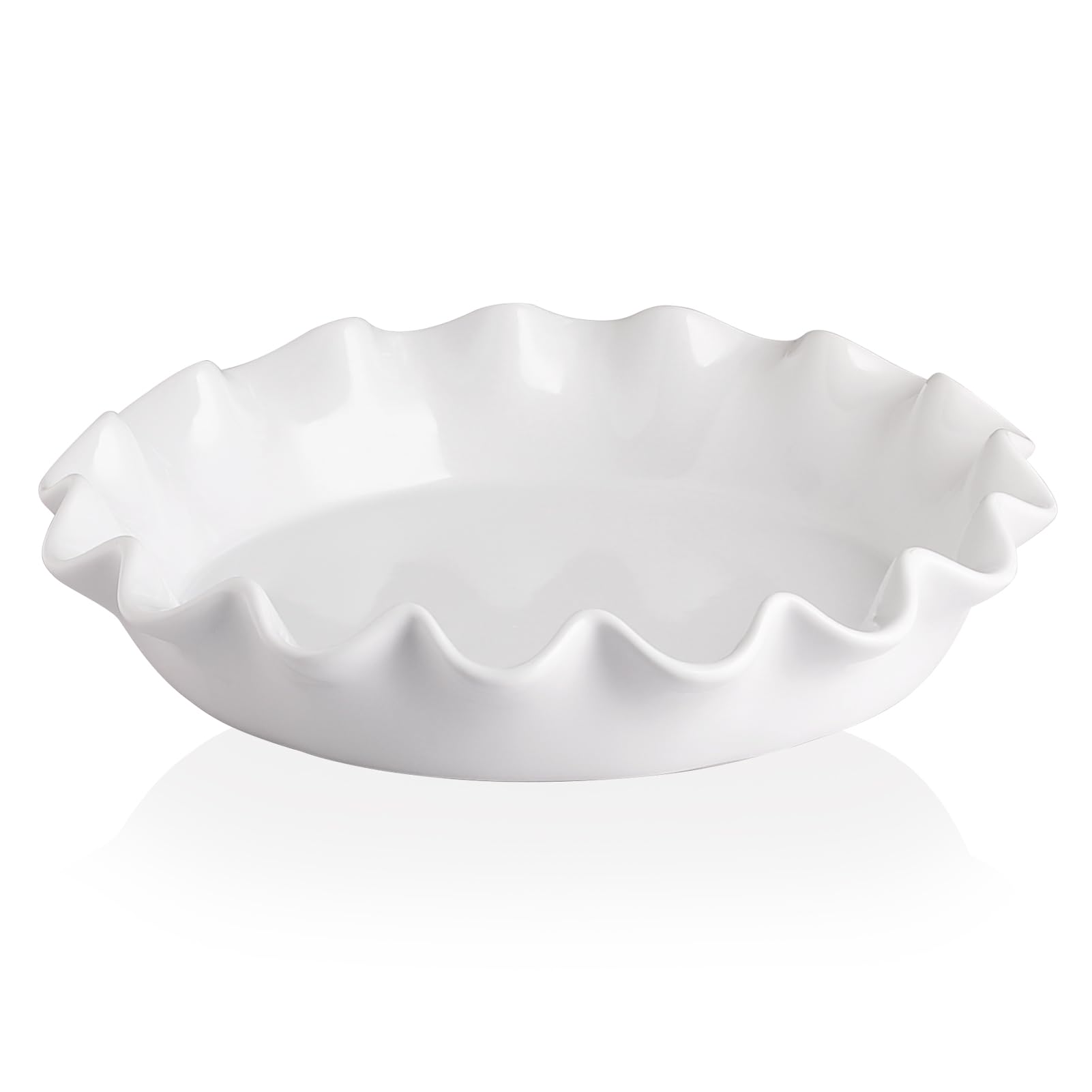 Sweejar Home Ceramic 29cm Pie Dish for Baking, Deep and Fluted Porcelain Round Pan, Non-Stick Quiche Dish for Pumpkin, Apple, With Modern Farmhouse Design (White)