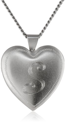 UPC 600156277624, Rhodium-Plated Initial &quot;S&quot; Heart 26mm (1&quot;) Locket Necklace, 24&quot;