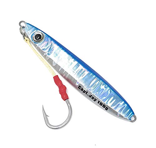 Fishing jigs Vertical Jigs Saltwater Artificial Bait Fishing Lures Jigging Lures Slow Vertical Fast Jigs w/Hooks & Rings | Assist Hook Speed Jigging Lure Speed jigs 100g (Blue) - Thumbnail 6