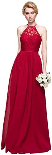 Loffy Women's Elegant Sleeveless Long Chiffon Bridesmaids Dress Burgundy Size 26