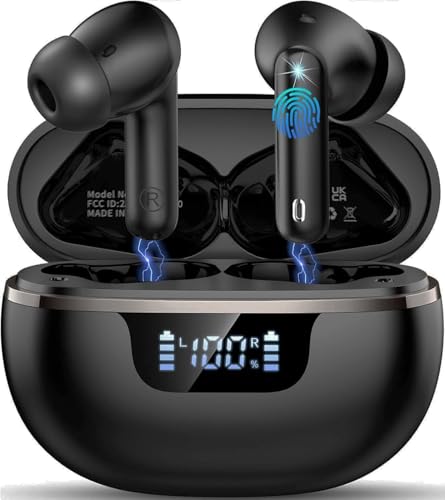 2026 Auriculares Inalambricos Bluetooth, Auriculares inalámbricos 5.4 HiFi Estéreo, 48H Cascos Bluetooth con 4 ENC Cancelacion Ruido HD Mic, IP7 Impermeable Cascos Pantalla LED/Carga Rápida Tipo-C