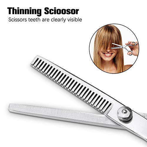 Hair Cutting Scissors Kit, Liaboe Professional 6Pcs Hairdressing Shears Set, with Hair Cutting Scissors, Thinning Shears, Hair Comb, Clips, Cleaning Cloth, Leather Bag, for Home/Salon (Sliver)