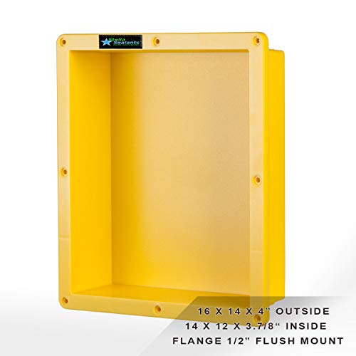 Stella Sealants Tile Ready Shower Niche 16 x 14 (Inside: 14 x 12) - Flush Mount Installation - Flange 1/2" - Waterproof Bathroom Recessed Organiser for Shampoo and Toiletry