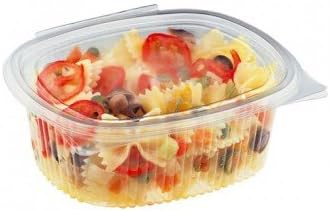 50 pcs Plastic Disposable Clear Box Container Flat Lid Salad 750ml Oval Trays