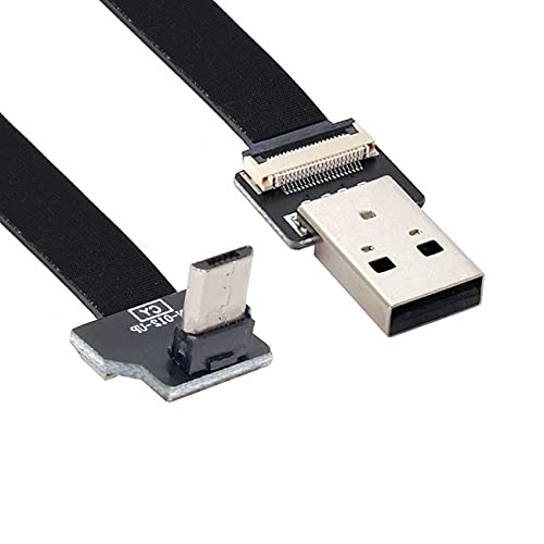 NFHK Up Angled USB 2.0 Type-A Male to Micro USB 5Pin Male Data Flat Slim FPC Cable for FPV & Disk & Phone 200CM