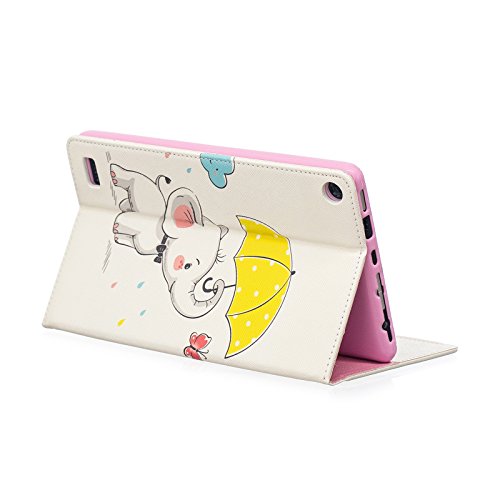 LittleMax(TM) Fire 7 Case,Colorful Leather Case Kickstand Soft Gel Protective Case with [Card Slot] for Amazon Kindle Fire 7 5th Gen 2015 &7th Gen 2017 Release-# Yellow Umbrella Elephant - Thumbnail 4