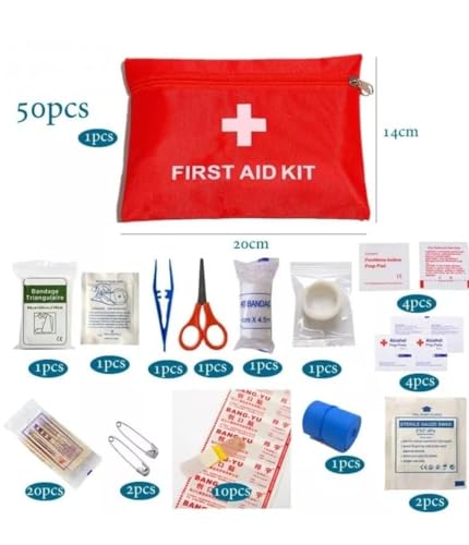 First aid kit, 50 pieces of different items approved for car home camping hunting travel outdoor hiking camping very complete (1)