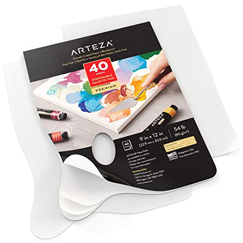 Arteza Disposable Palette Paper Pad, 9x12 Inch, 40 White Sheets, 54 lb