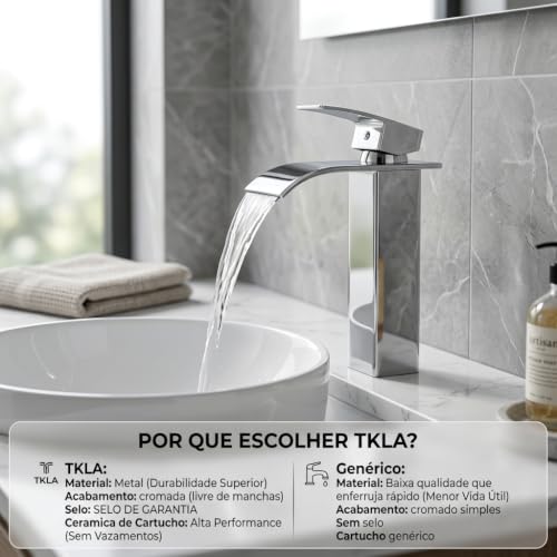 Torneira Cascata Monocomando Cromada para Banheiro Quente e Frio TKLA