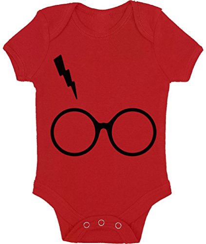 Vizor Baby Harry Potter Glasses &amp; Scar One Piece Baby Short Sleeve Bodysuit Harry Potter Gifts Red 18M