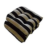 Set of 2 - Universal Tufted U-shape Cushions for Wicker Chair Seat - Black and White Stripe - Indoor / Outdoor