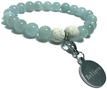 WellBeing Essential Oil Diffuser Bracelet with Lava Rock Real Natural Semi-Precious Stone for Aromatherapy Meditation Chakra Yoga SelfLove made with Aquamarine and its Positive Sea Energy Vibe Medium