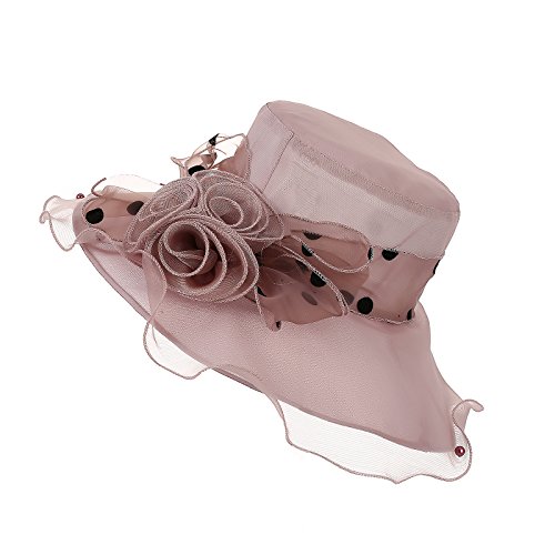 Dantiya Women's Organza Kentucky Derby Wide Brim Flower Tea Party Bridal Dress Church Hat (Fuchsia) - Thumbnail 4