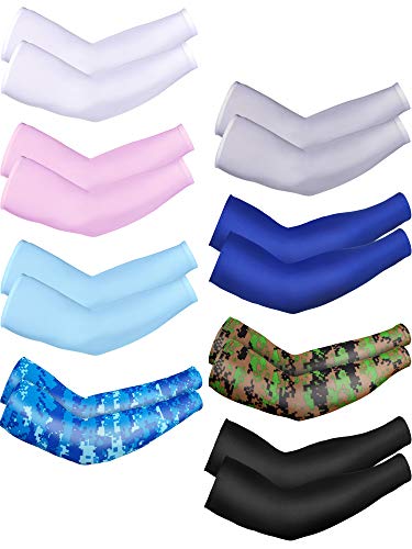 Mudder 8 Pairs Unisex UV Protection Arm Cooling Sleeves Ice Silk Arm Cover(8-Colors Set 3)
