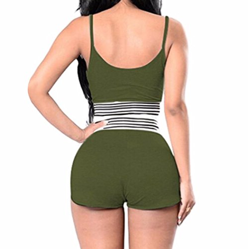 Women Sports Spaghetti Strap Crop Tank Top With High Waist Shorts Set,Sunward 2 Pieces Tracksuits (Green, S) - Thumbnail 2