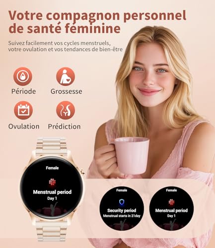 Women's Smart Watch with Bluetooth Calling, 1.32 Inch AMOLED Smartwatch, 120+ Sports Sleep, Pedometer, Heart Rate/Sleep/IP68 Waterproof Running Watch Compatible with Android iOS (Rose Gold)