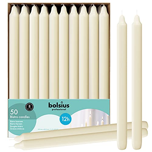 BOLSIUS Ivory Candlesticks Bulk Pack 50 Count Unscented Dripless 11.5