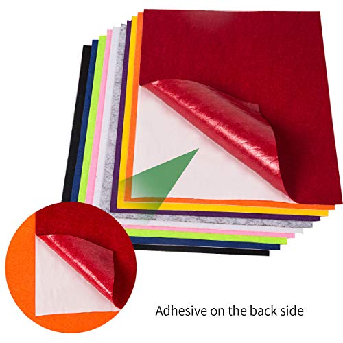 Vasdoo Adhesive Felt Fabric Sheets,10 Pieces 10 Colors Sticky Back Sheets,Self-Adhesive,for Art & Crafts,Jewelry Box Liner