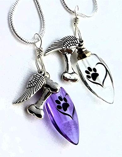 Sympathy Gift Cremation Urn Bead Paw Heart Dog Bone Angel Wing Crystal Necklace