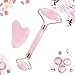 Jade Roller & Gua Sha Scrapper, Abody Facial Massager Roller Set for Skin Rejuvenate, Removing Wrinkles of Face, Eyes, Neck, Body Puffiness, Sliming and Firming, Natural Rose Quartz Roller