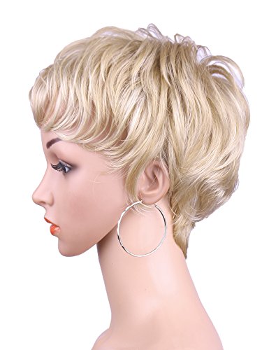 Kalyss Fashion Pixie Cut Short Subtle Curly Wavy Blonde Wig With
