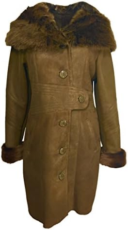 DudeX Women's Suede Sheepskin Lambskin Leather Jacket Designer Winter Fur Coat