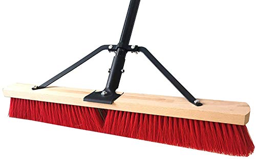 Professional Commercial Multi Surface Heavy Duty Industrial Push Broom Rough Surface Sweeper Brush With Stiff Bristles & Steel Wire Insert Warehouse & Contractors, Lawn & Garden, Indoor&Outdoor (Red) - Thumbnail 5