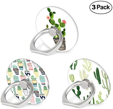Cell Phone Ring Holder, 3-Pack 360 Degree Rotation Universal Pop Grip Stand Anti- Drop Finger Holder for Smartphone and Tablets - Green Catus