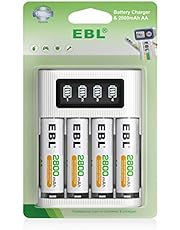EBL Rechargeable AA Batteries with Battery Charger, 4 Pack AA Battery with Batteries Charger for AA AAA Ni-MH NI-CD Batteries