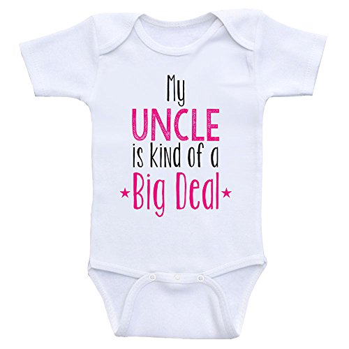 Cute Uncle Baby Clothes "My Uncle Is Kind Of A Big Deal" One-Piece Bodysuits For Babies (24mo-Short Sleeve, Hot Pink Text)