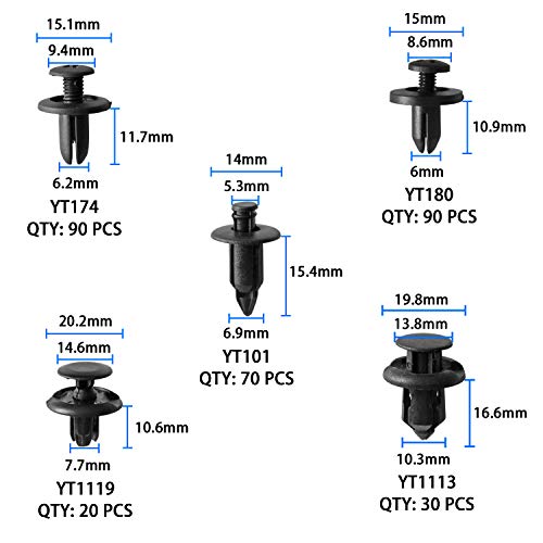 Shineyoo Car Retainer Clips 620PCS Plastic Fasteners Kit Fender Rivet