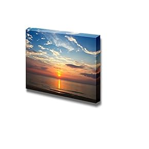 Canvas Prints Wall Art - Beautiful Scenery/Seascape Sunset on The Beach | Modern Wall Decor/Home Decoration Stretched Gallery Canvas Wrap Giclee Print & Ready to Hang - 12" x 18"