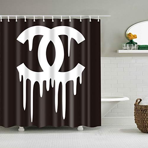 Nymphia Shower Curtain,Black White Paint Off Logo Chanel,Durable Waterproof Mildew Resistant,Polyester Fabric Bathroom Decor with Hooks,72x72 Inch.