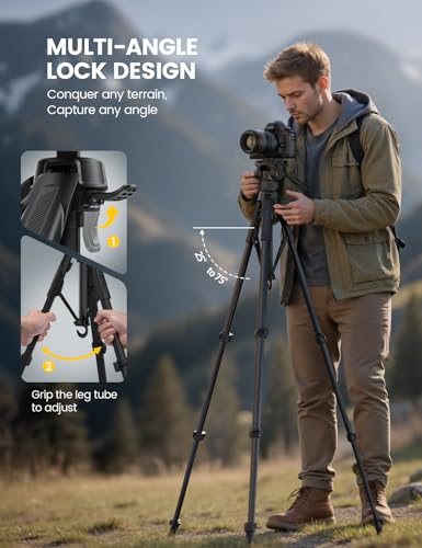 Lamicall 67inch Camera Tripod, Camera Stand - [Patented Rapid Leg Deployment] 170cm Lightweight Travel Tripod Camera, 3-Way Head 8kg Max Load, with Holder & Carry Bag, for DSLR, GoPro