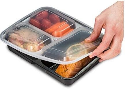 Prep Meal Containers, Bento Lunch Boxes, 7 pack, 3 compartment, BPA Free Food Storage Container with Lids, Portion Control, Microwavable, Freezer &amp; Dishwasher Safe, 30oz