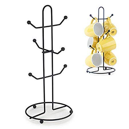 indiabigshop Wrought Iron Tea Cup Stand for 6 Cups, Black