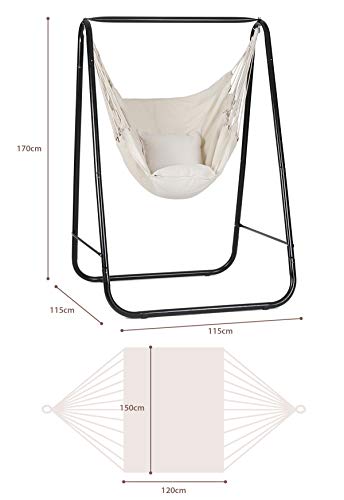 Sekey Hängesessel mit Gestell, Hängesesselgestell Hängestuhlgestell mit Hängestuhl 2 Kissen, 115x115x170 cm für den… – Bild 7
