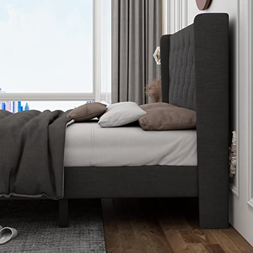 Feonase Upholstered Queen Bed Frame with Wingback, Platform Bed with