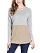 Allegra K Women's Color Block Tops Crew Neck Casual Basic Cotton Long Sleeve T-Shirt Grey M US 10