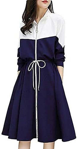 ［エアバイ］ジップアップ ロングブルゾン ワンピース バイカラー スポーツ 2way 長袖 膝丈 M～4XL
