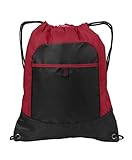 AimTrend All-Purpose Pocket Cinch Drawstring Gym Bag, Red/Black