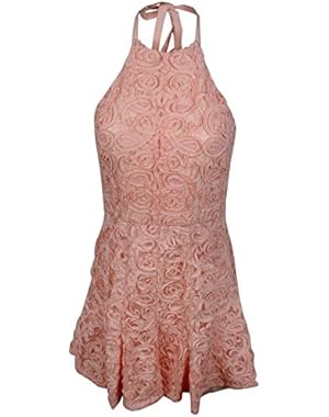 Women's Pink Soutache Lace Sleeveless Mini Halter Cocktail Dress
